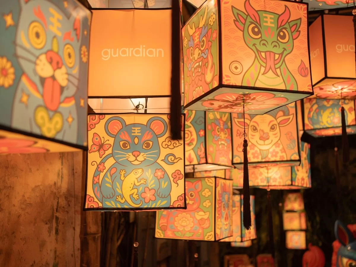 Red lanterns strung for Chinese New Year