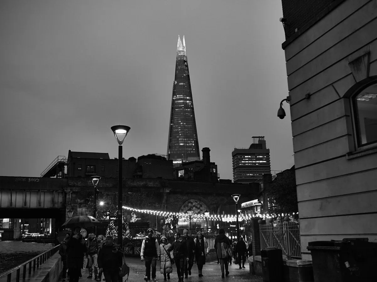 A London street under Christmas lights