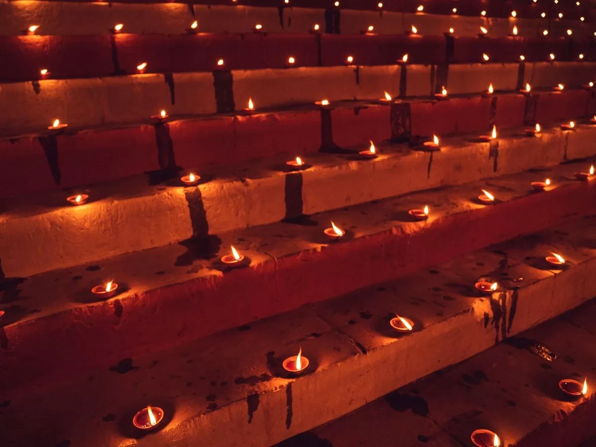 Oil lamps lit for Diwali