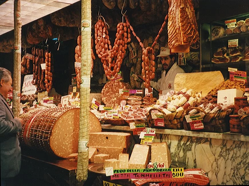 An Italian food market counter