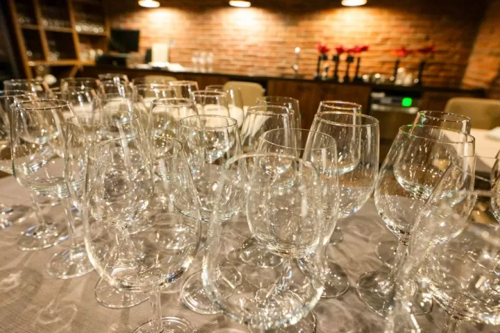Abundance of glasses in bar