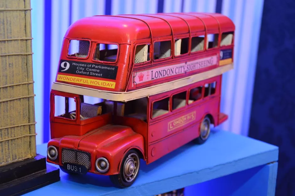 A vintage red London bus