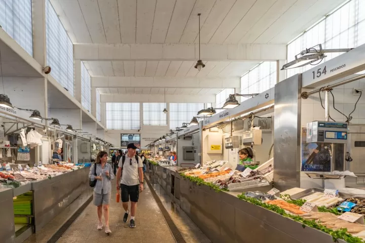 Bustling indoor market in cadiz spain