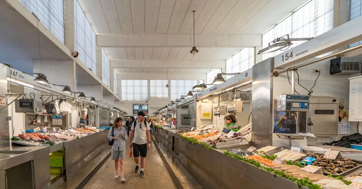Bustling indoor market in cadiz spain