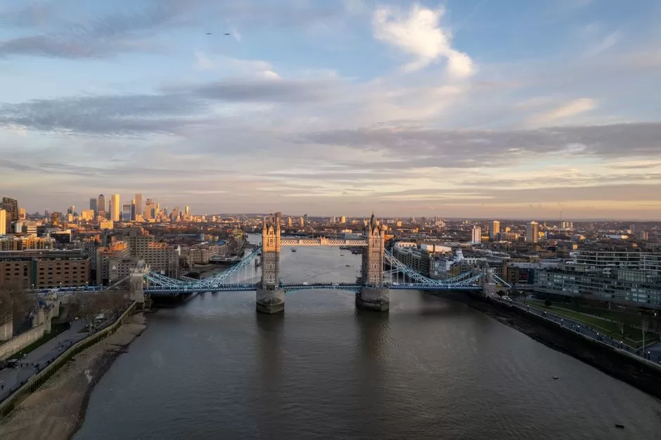 The London skyline at sunset
