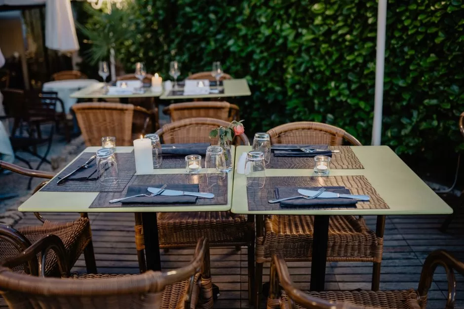 A restaurant table laid for dinner