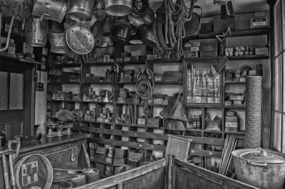 Objects on museum storage shelving